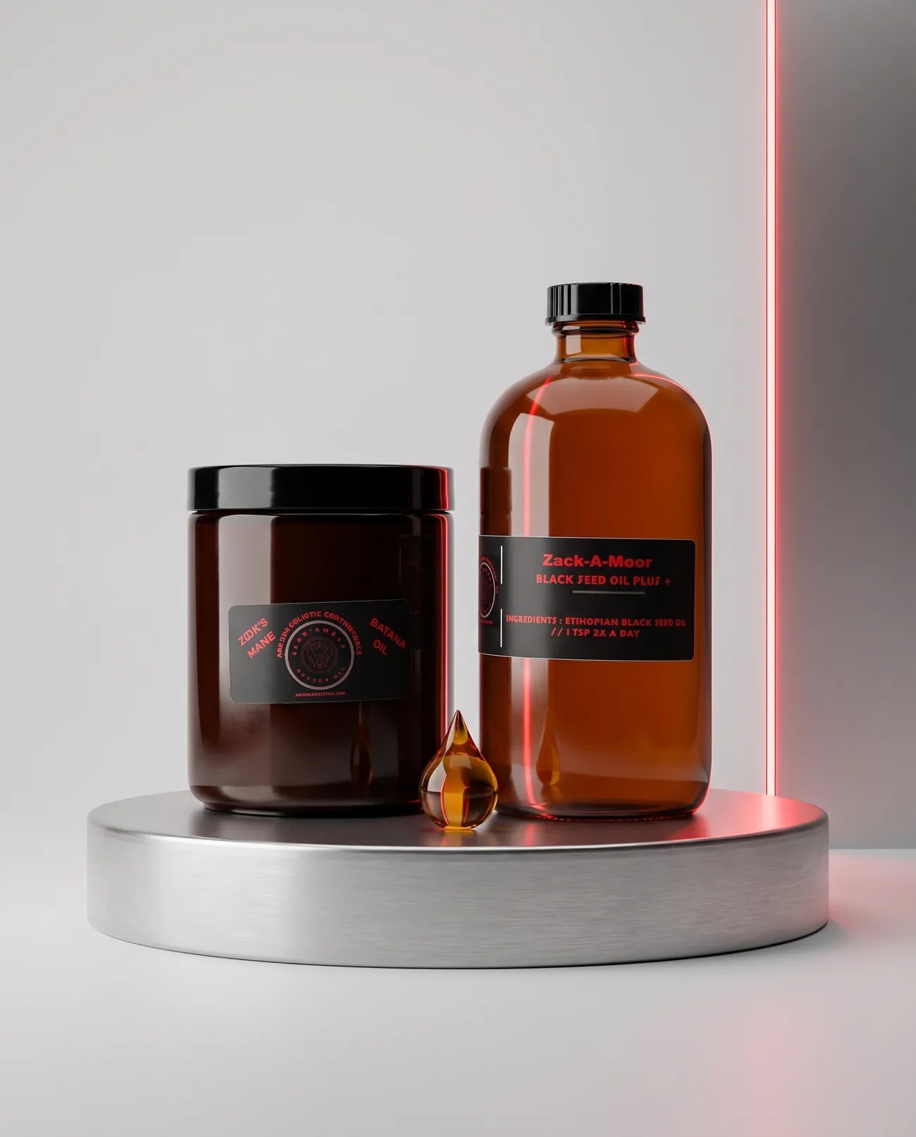 Zion's Mane Batana Oil jar and Zack-A-Moor Black Seed Oil bottle side by side