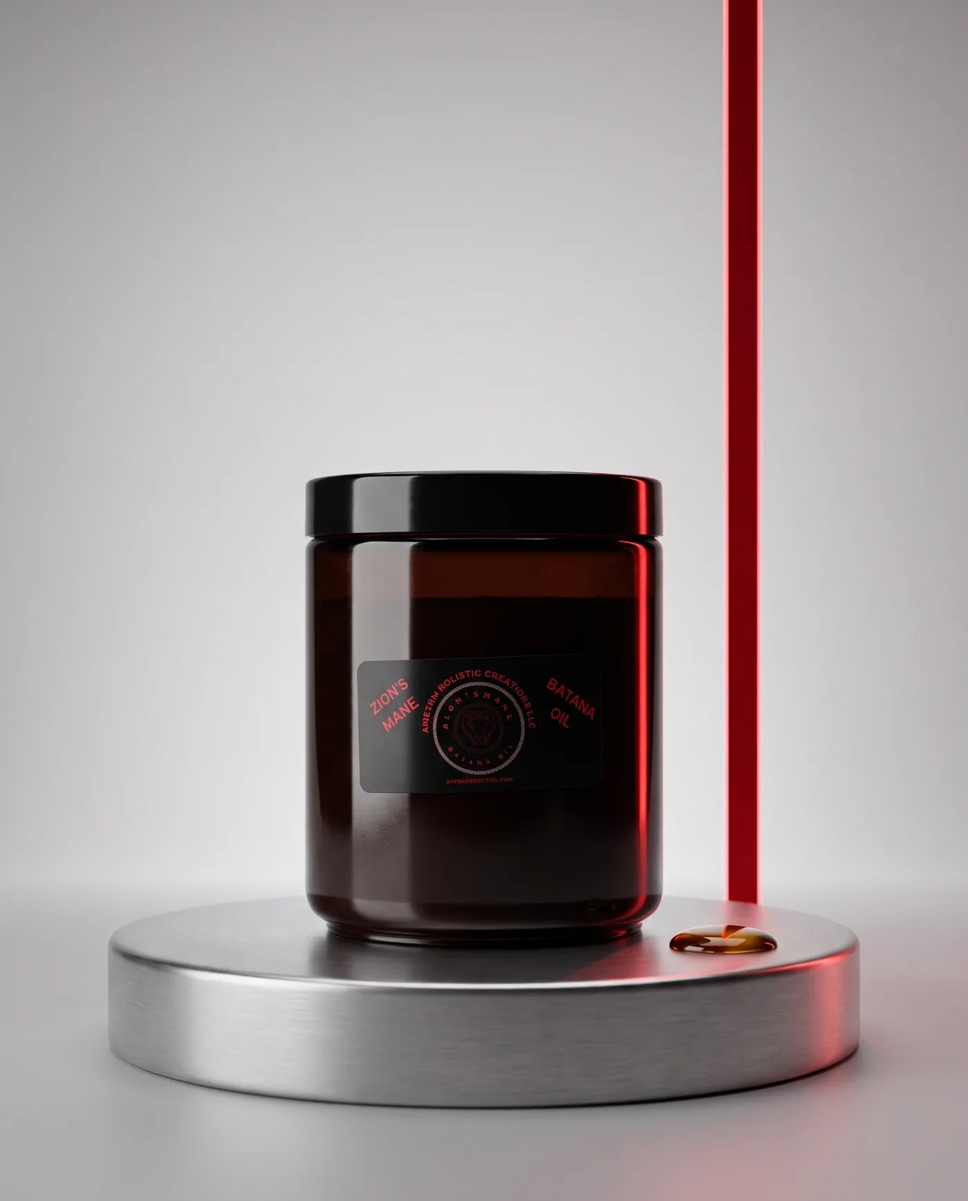 Zion's Mane Batana Oil jar on a silver plinth